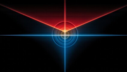 Colorful image of a circle with red, blue and green lights. The circle is surrounded by four lines