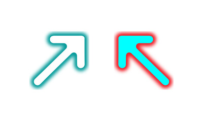 Neon Up and Right Direction Arrow Icons for Navigation Map Routing and Growth Indicators