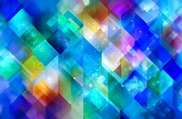 Colorful, abstract background with blue squares and yellow squares. The squares are of different sizes and colors