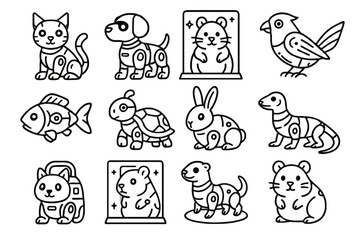 Fototapeta premium Cyber interactive vector predictive fish icon pet floating futuristic holographic bird guinea