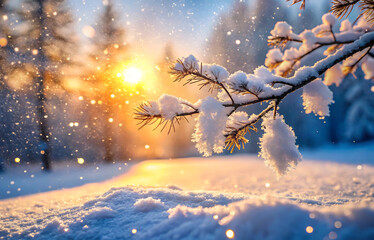 Winter background blur forest bokeh.