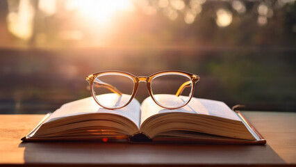 Open Book with Glasses and Sunlight