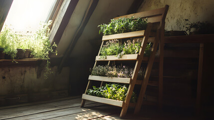 Drying Herbs Setup Aged Wooden Herb Drying