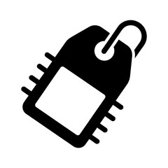 Black Tag Icon with Integrated Circuit Design and Hanging Loop