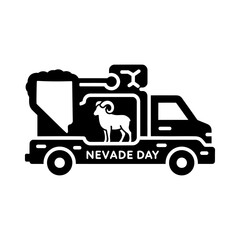 Monochrome Flat Design Vector Icon: Nevada Truck with Bighorn Ram