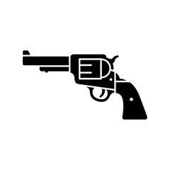 Solid Black Revolver Handgun Vector Silhouette Icon on White