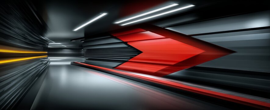 Red arrow is shown in a long, dark tunnel. The tunnel is empty and the arrow is the only thing visible