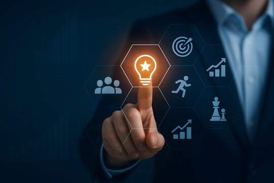 high-tech, digital business environment where strategic concepts are managed via an interactive interface.