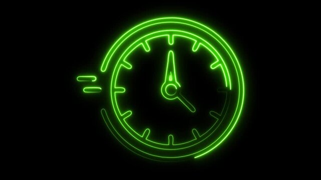Dynamic green neon clock animation pulses with urgency, symbolizing fast approaching deadlines and critical time management for modern business success.