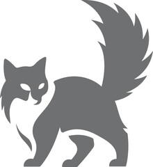 Grey Cat Silhouette with Fluffy Tail and Curious Stance, Playful gray cat silhouette fluffy tail vector