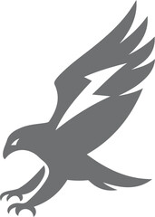Grey Eagle Bird Silhouette with Lightning Bolt Wing Detail, Eagle bird silhouette with lightning style wings