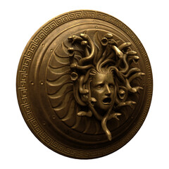3d render bright metal gold medusa shield isolated