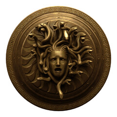 3d render bright metal gold medusa shield isolated