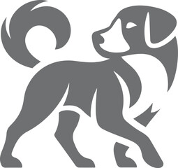 Grey Dog Silhouette on White Background canine animal, Simple gray dog silhouette pet vector design