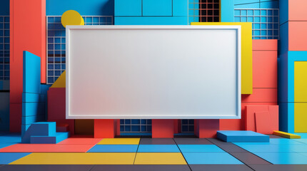 Vibrant abstract geometric background with a prominent blank display frame, perfect for modern presentations, digital content, and creative showcases