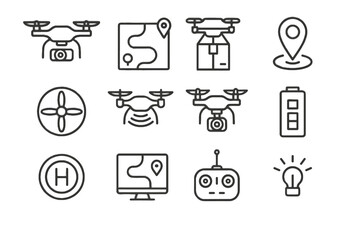 Drone minimal delivery icons prompt contour stroke vector icon line symbol collection