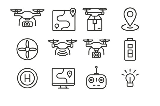 Drone minimal delivery icons prompt contour stroke vector icon line symbol collection