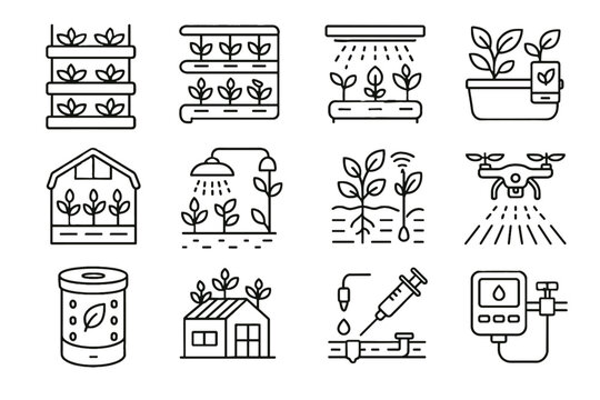 Futuristic vertical drone vector hydroponic urban nutrient icon planter rooftop light farming