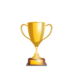 Golden Trophy Cup With Two Handles On A Brown Pedestal Base Representing Achievement And Victory Isolated On A White Background