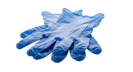 Folded blue medical gloves close-up on transparent background  