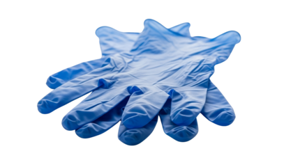 Folded blue medical gloves close-up on transparent background  