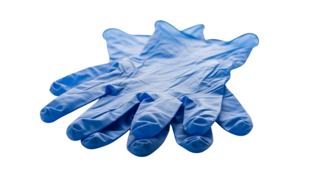 Folded blue medical gloves close-up on transparent background  