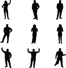 Human silhouette, standing pose, expressive gesture, black graphic, vector illustration, body language, person icon, posture, action stance, communicationHuman silhouette, 