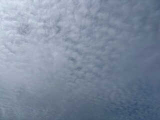 Full frame background texture of mid-level altocumulus or cirrocumulus clouds in a mackerel sky pattern, showing atmospheric conditions.