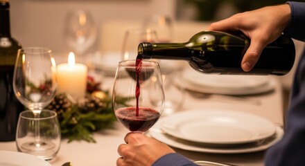 Close-Up Man Pouring Red Wine into Glass