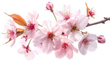 Cherry blossoms on a branch, delicate petals in soft pink hues