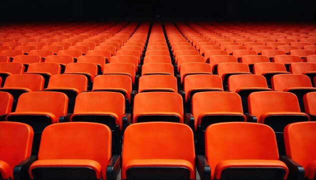 Abstract Geometric Patterns of a Football Stadium s Seats Under Dramatic Lighting. Abstract, high angle view of empty stadium seats in repeating geometric patterns. Dramatic lighting creates deep - Powered by Adobe