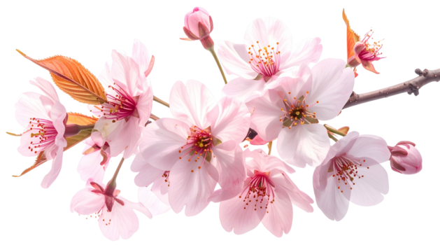 Cherry blossoms on a branch, delicate petals in soft pink hues
