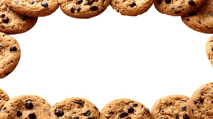 Chocolate chip cookies frame isolated on transparent background for menu or advertising