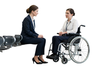 Businesswomen collaborate discussing opportunities with focus