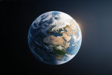 Planet Earth from space illuminated by sunlight showing Europe, Africa, and the Middle East