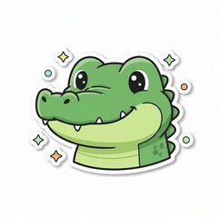 Fototapeta premium A cute kawaii alligator sticker featuring a smiling green reptile character head. Adorable cartoon mascot design of a friendly crocodile for kids