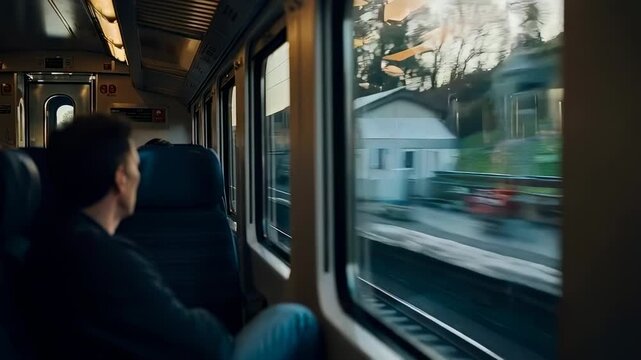 A Reflective Journey: Capturing a Moment of Contemplation on a Train, Glimpsing Scenic Views Through the Window While Traveling