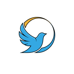 Fototapeta premium Symbol of serene flight and graceful movement, this elegant blue bird soars within a golden-hued circle, embodying peace, hope, and harmonious freedom in its minimalist design concept