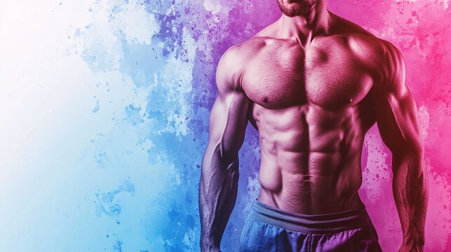 vibrant color splash of a fit male body showing muscular abs and arms