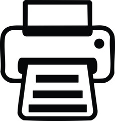 A minimalist black and white printer icon printing document for office or home use