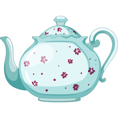 Light Blue Teapot With Pink Flower Pattern Isolated On White Background Digital Art