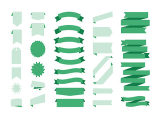 Versatile Set of Flat Green Ribbons, Banners, and Badges for Graphic Design Elements