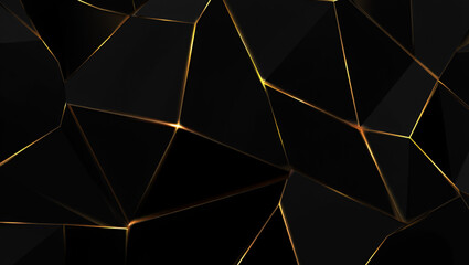 Elegant dark geometric background with seamless polygonal pattern and glowing golden lines, creating a luxurious and modern abstract design for various digital and print projects