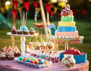 circus themed party dessert buffet outdoors