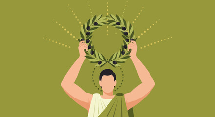 Illustration Of A Person Holding Olive Wreath Above The Head Celebration And Glory