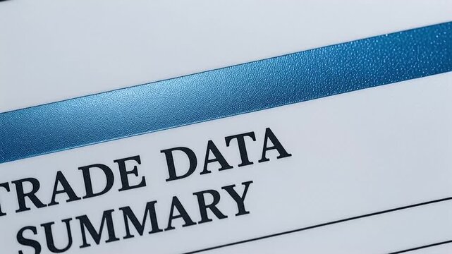 Trade data summary report document paper blue header title financial report document summary trade data paper title financial header blue lined layout for record keeping and analysis