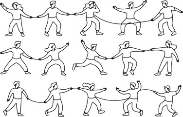 Outline Illustration of People Holding Hands in a Chain