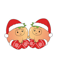 Smiling Peach Characters Christmas Clipart Design.