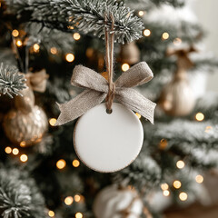 christmas hang tag with christmas tree and decorations