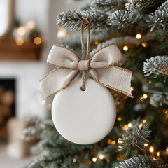 christmas hang tag with christmas tree and decorations